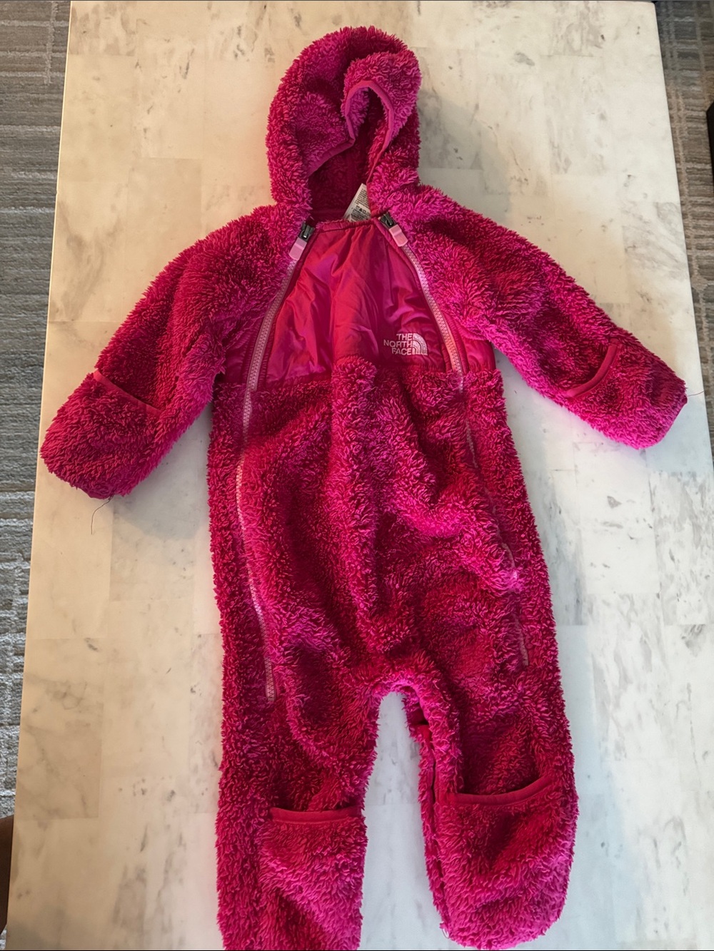 The North Face Kids Hot Pink Fleece Hooded One-Piece